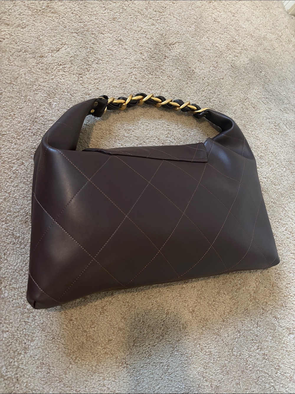 UNBRANDED Dark Brown Quilted Leather Shoulder Bag with Gold Chain - Picture 3 of 9